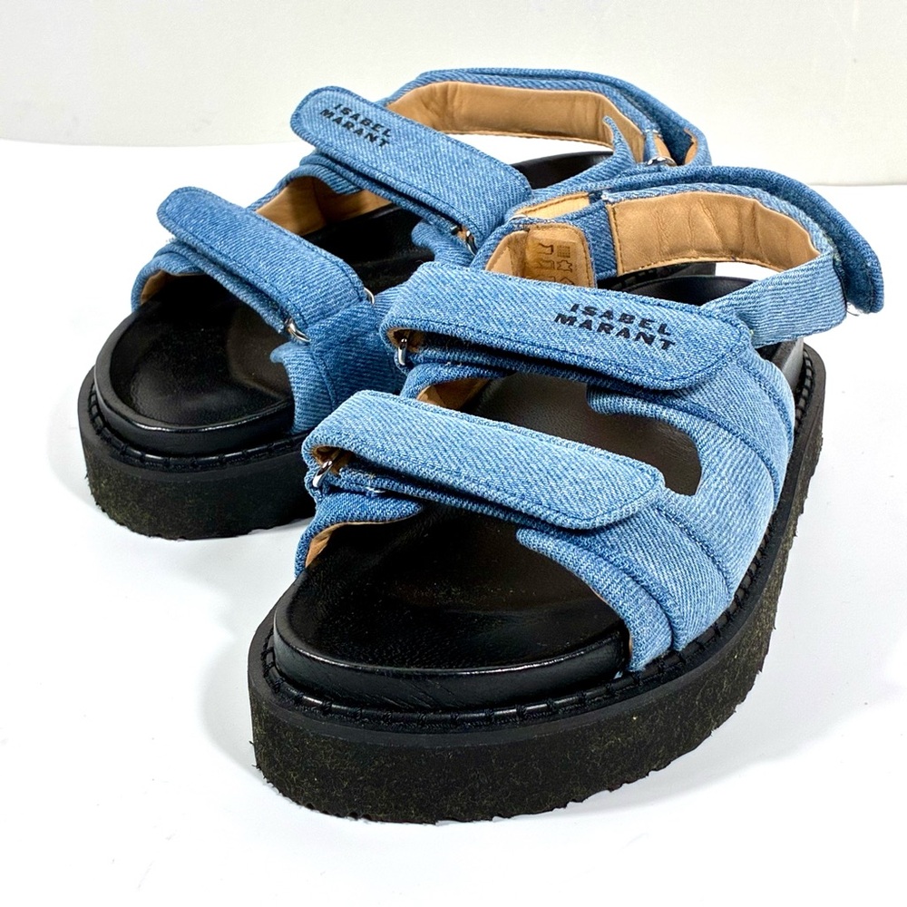 Isabel Marant Madee Platform Sandals Denim Light Blue 40 9 NEW Flat - Picture 5 of 17